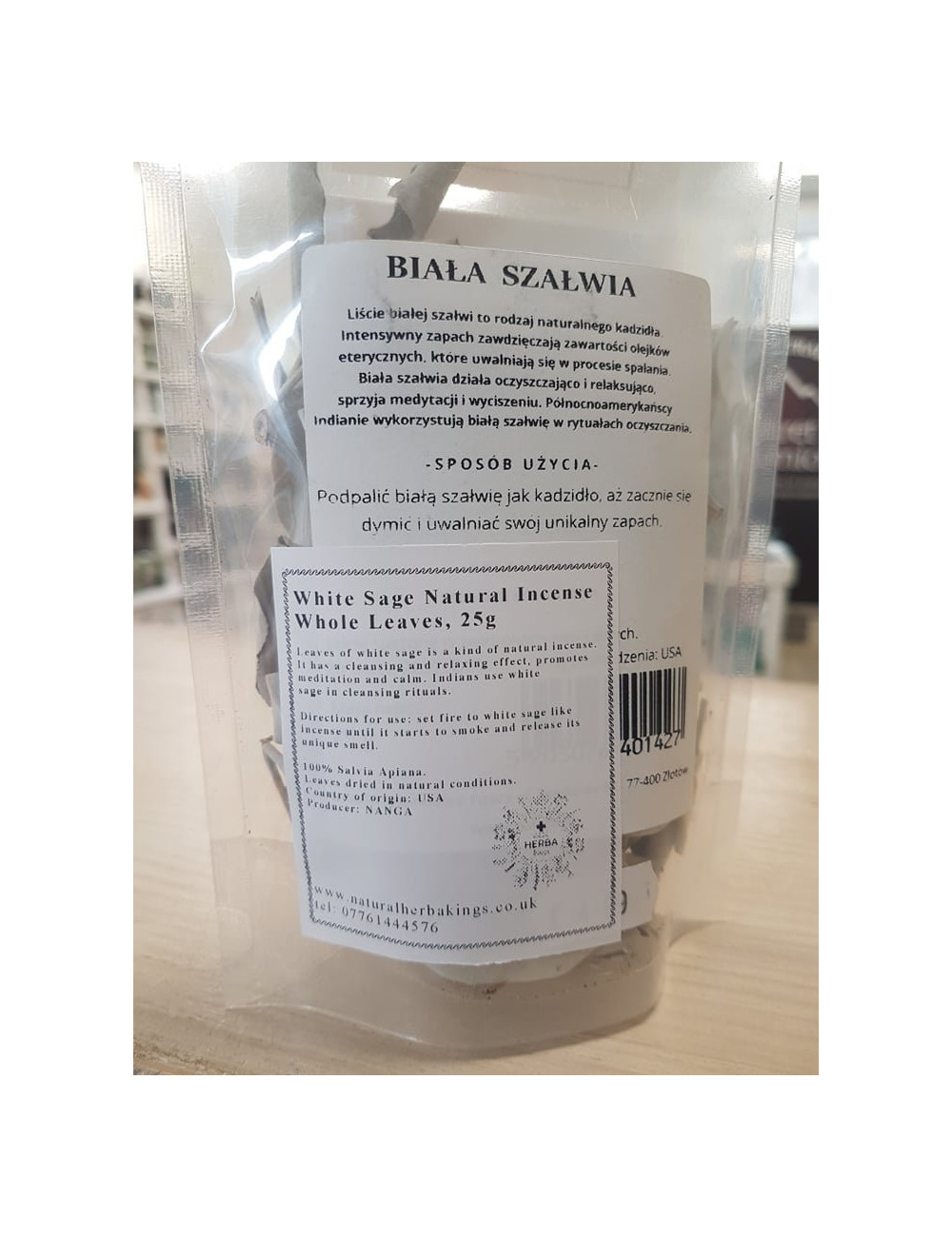 White Sage Natural Incense, Whole Leaves, 25g