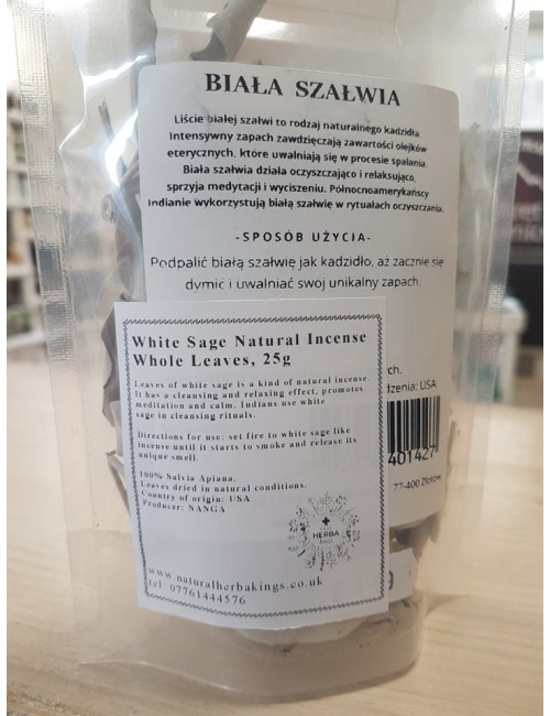 White Sage Natural Incense, Whole Leaves, 25g