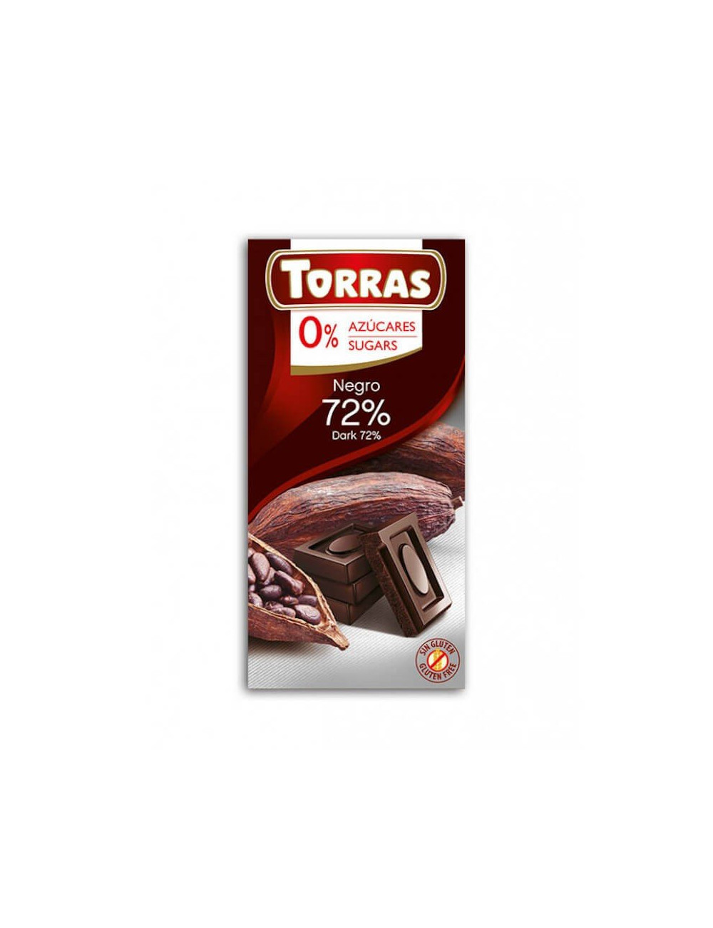 Dark Chocolate 72% Cocoa Without Sugar And Gluten 75g Torras