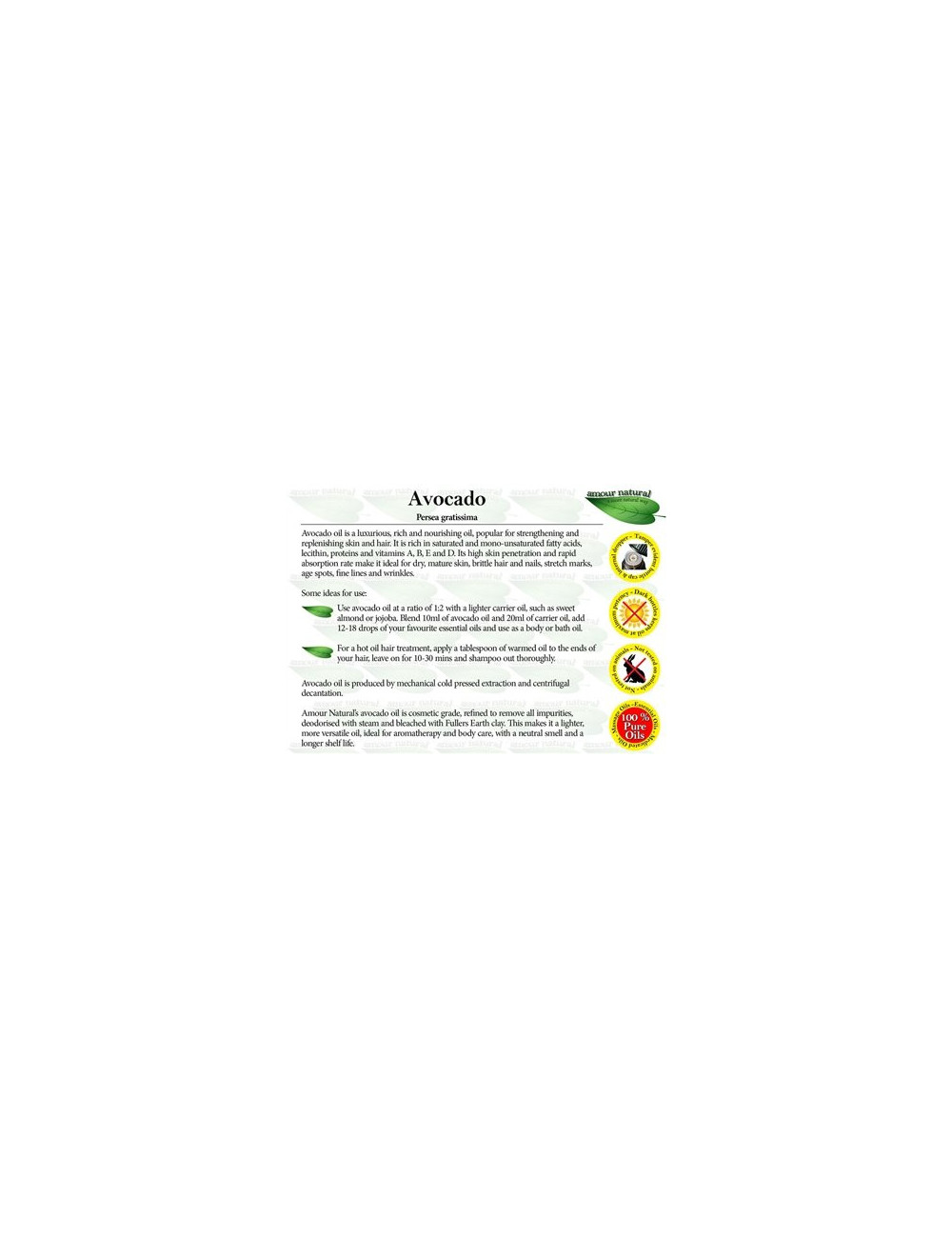 Avocado Pure Oil 10ml, Amour Natural