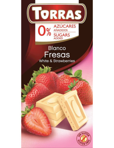 White Chocolate with Strawberry 75g, Sugar and Gluten Free, Torras