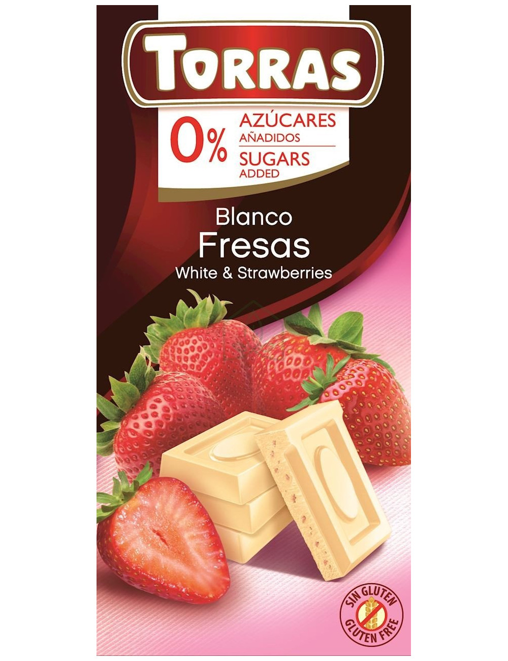 White Chocolate with Strawberry 75g, Sugar and Gluten Free, Torras