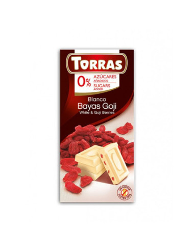 White Chocolate with Goji Berries 75g, Sugar and Gluten Free, Torras