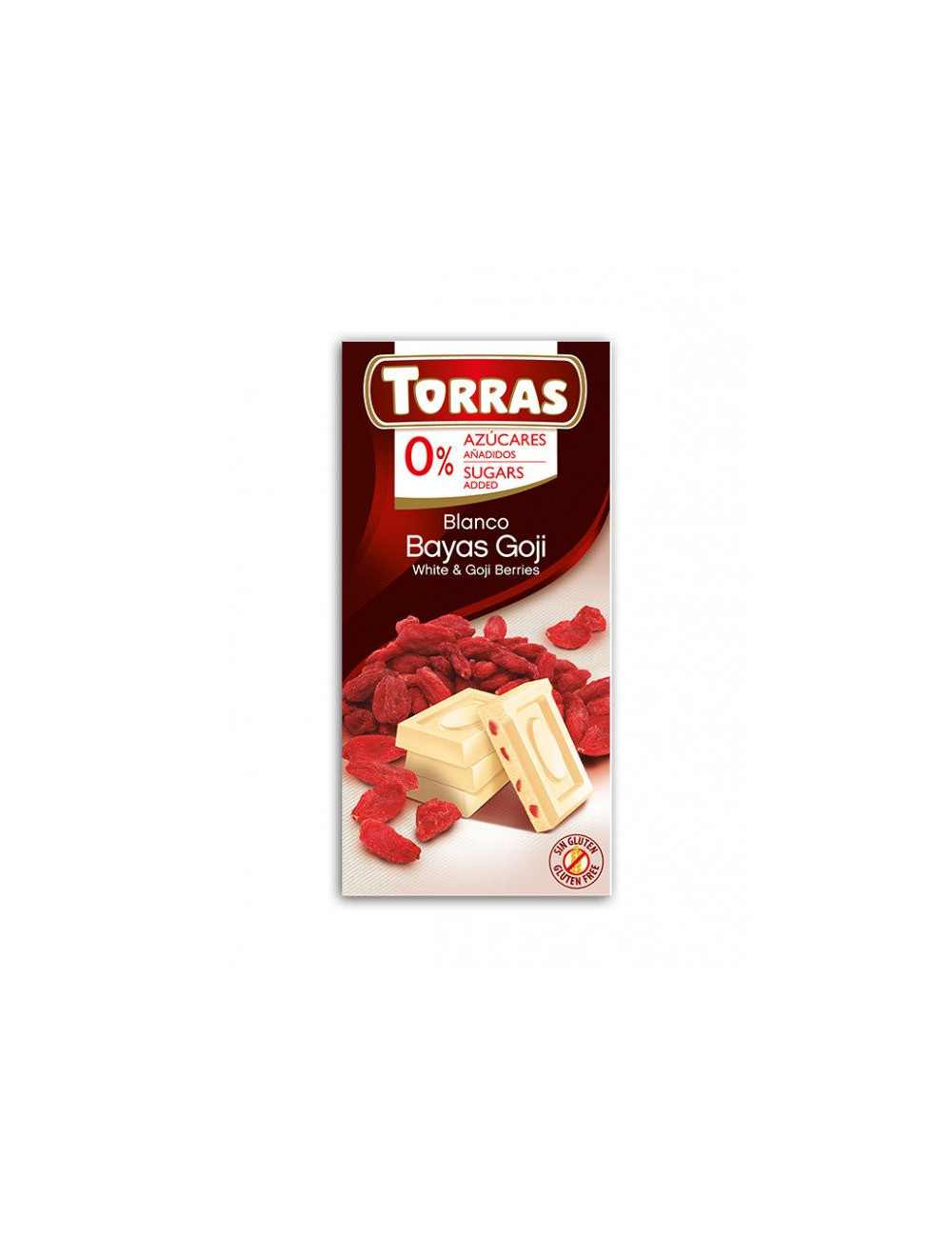 White Chocolate with Goji Berries 75g, Sugar and Gluten Free, Torras