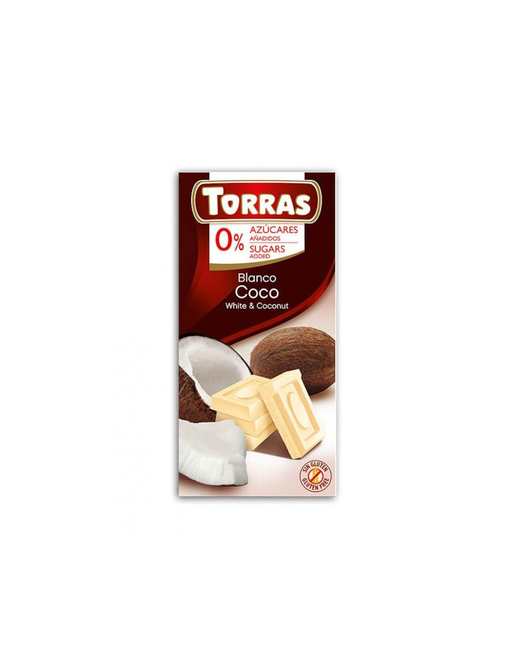 White Chocolate with Coconut 75g, Sugar and Gluten Free, Torras
