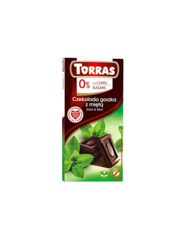 Dark Chocolate with Mint 75g, Sugar and Gluten Free, Torras