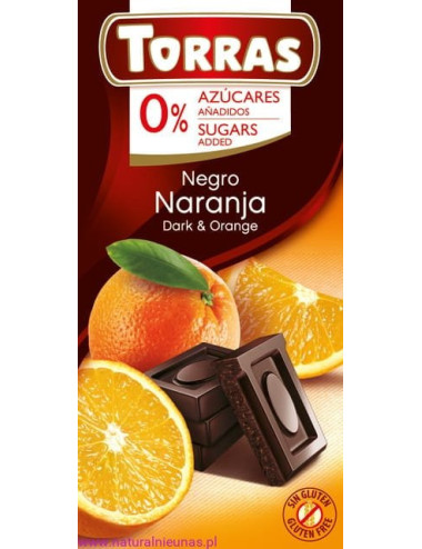 Dark Chocolate with Orange 75g, Sugar and Gluten Free