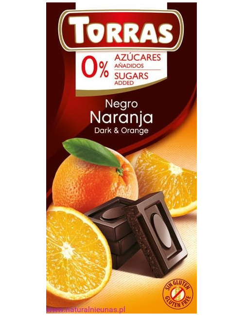 Dark Chocolate with Orange 75g, Sugar and Gluten Free
