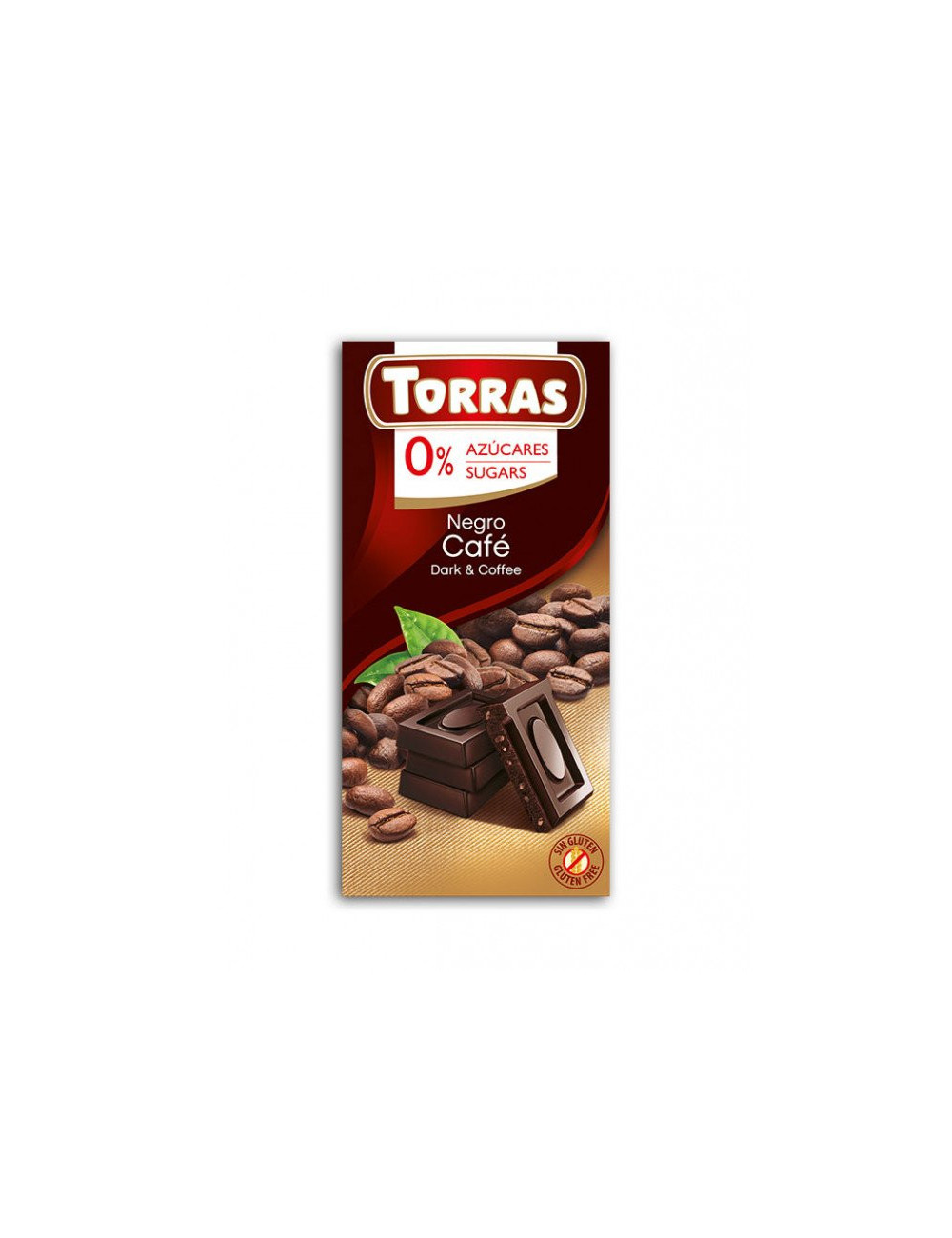 Dark Chocolate with Coffee Beans 75g, Sugar and Gluten Free, Torras