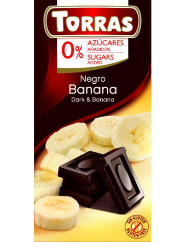 Dark Chocolate with Banana 75g, Sugar and Gluten Free, Torras