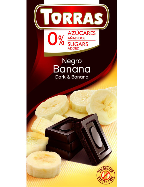 Dark Chocolate with Banana 75g, Sugar and Gluten Free, Torras