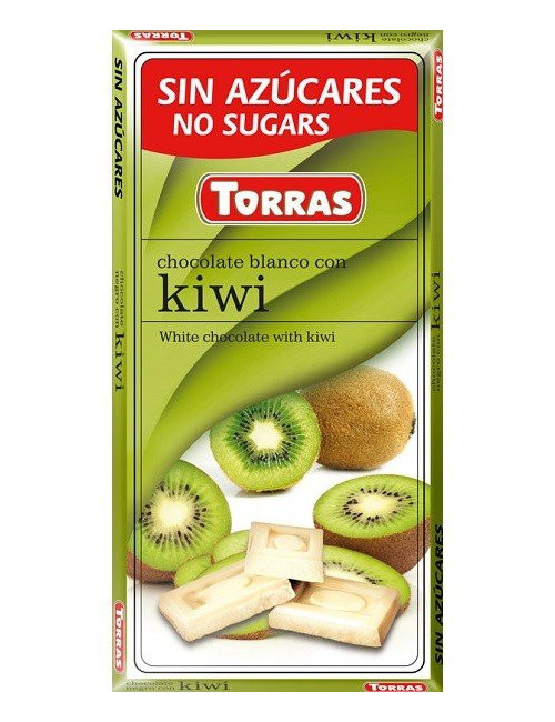 White Chocolate with Kiwi 75g, Sugar and Gluten Free, Torras