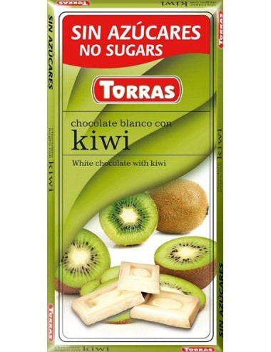 White Chocolate with Kiwi 75g, Sugar and Gluten Free, Torras