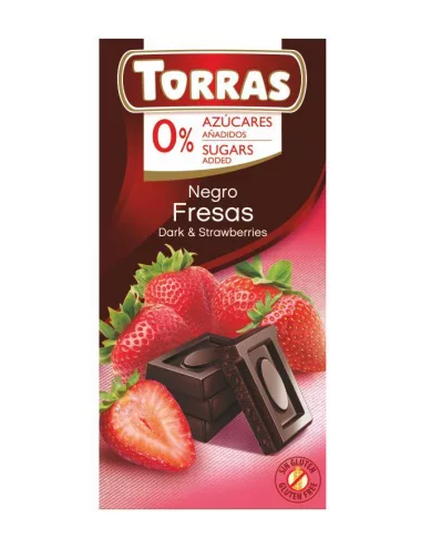 Dark Chocolate with Strawberry 75g, Sugar and Gluten Free, Torras