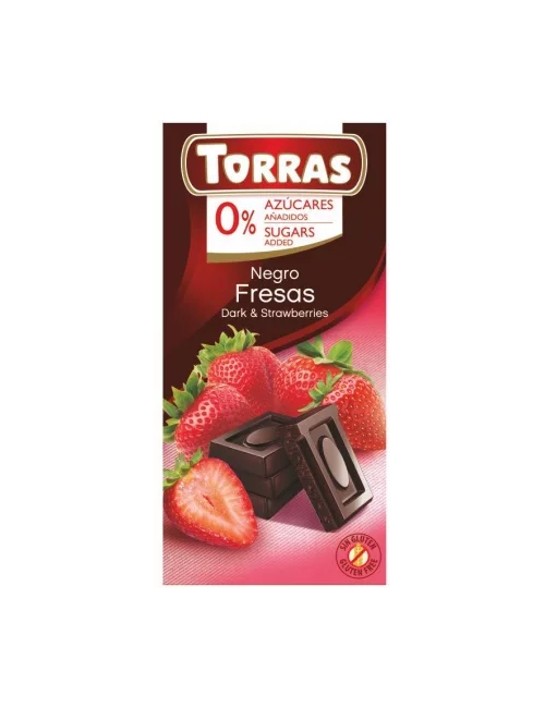 Dark Chocolate with Strawberry 75g, Sugar and Gluten Free, Torras