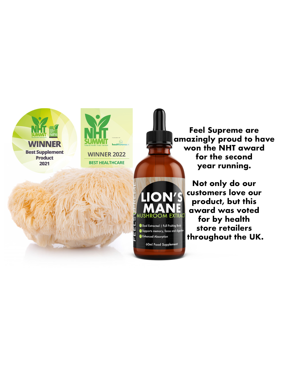 Organic Lion's Mane Mushroom Extract 60ml Feel Supreme