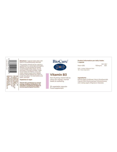 Vitamin B3 30 Veg Capsules, BioCare