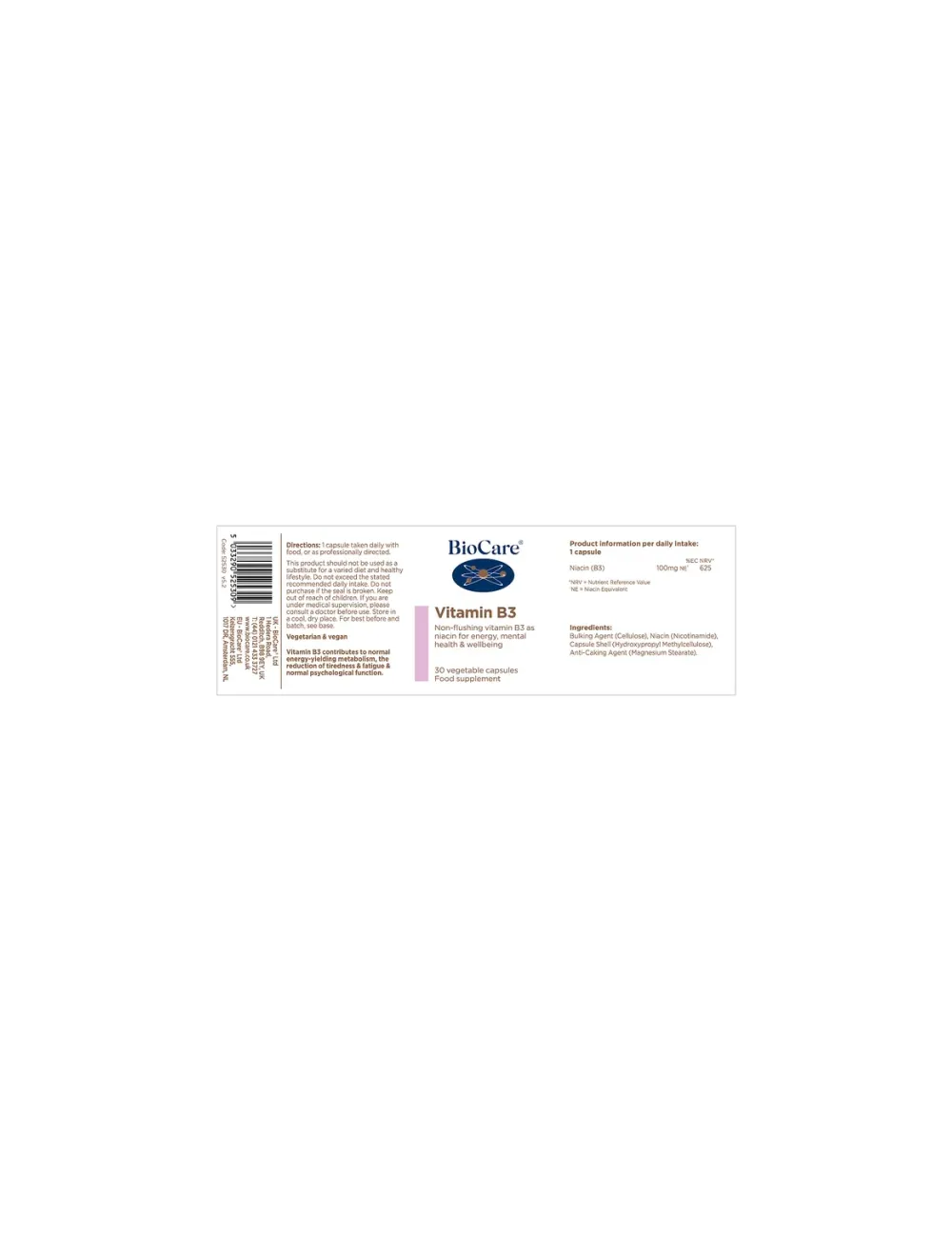 Vitamin B3 30 Veg Capsules, BioCare
