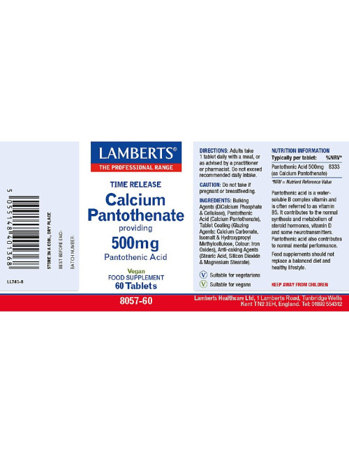 Calcium Pantothenate 500mg – Vitamin B5 (pantothenic acid) Lamberts