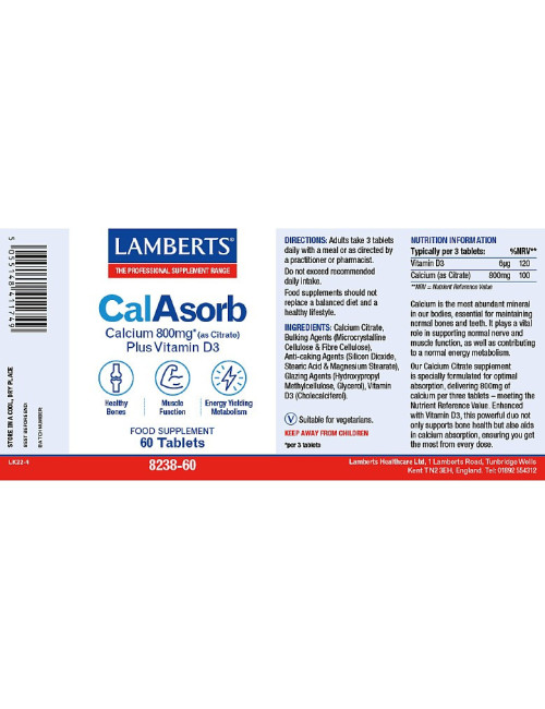 CalAsorb®- Calcium 800mg Calcium (as citrate) with Vitamin D3 Lamberts