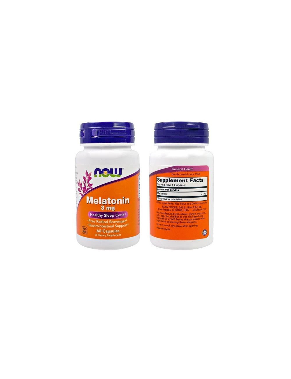 Melatonin - 3 mg - 180 Veg Capsules, Healthy Sleep Cycle, Vegetarian/Vegan, Non-GMO