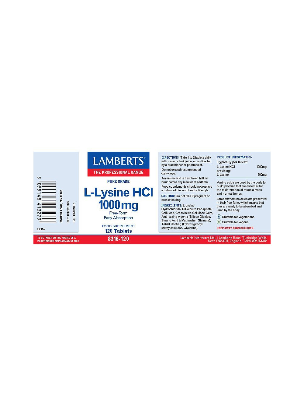 L-Lysine 1000mg Lamberts