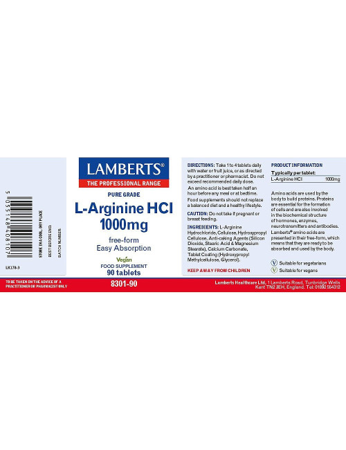 L-Arginine HCl 1000mg Lamberts