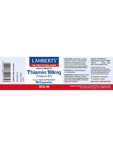Thiamin 100mg (Vitamin B1) 90 capsules Lamberts