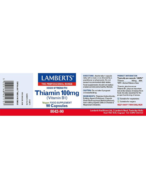 Thiamin 100mg (Vitamin B1) 90 capsules Lamberts