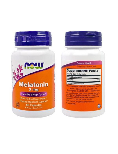 Melatonin - 3 mg - 60 Veg Capsules, Healthy Sleep Cycle, Vegetarian/Vegan, Non-GMO