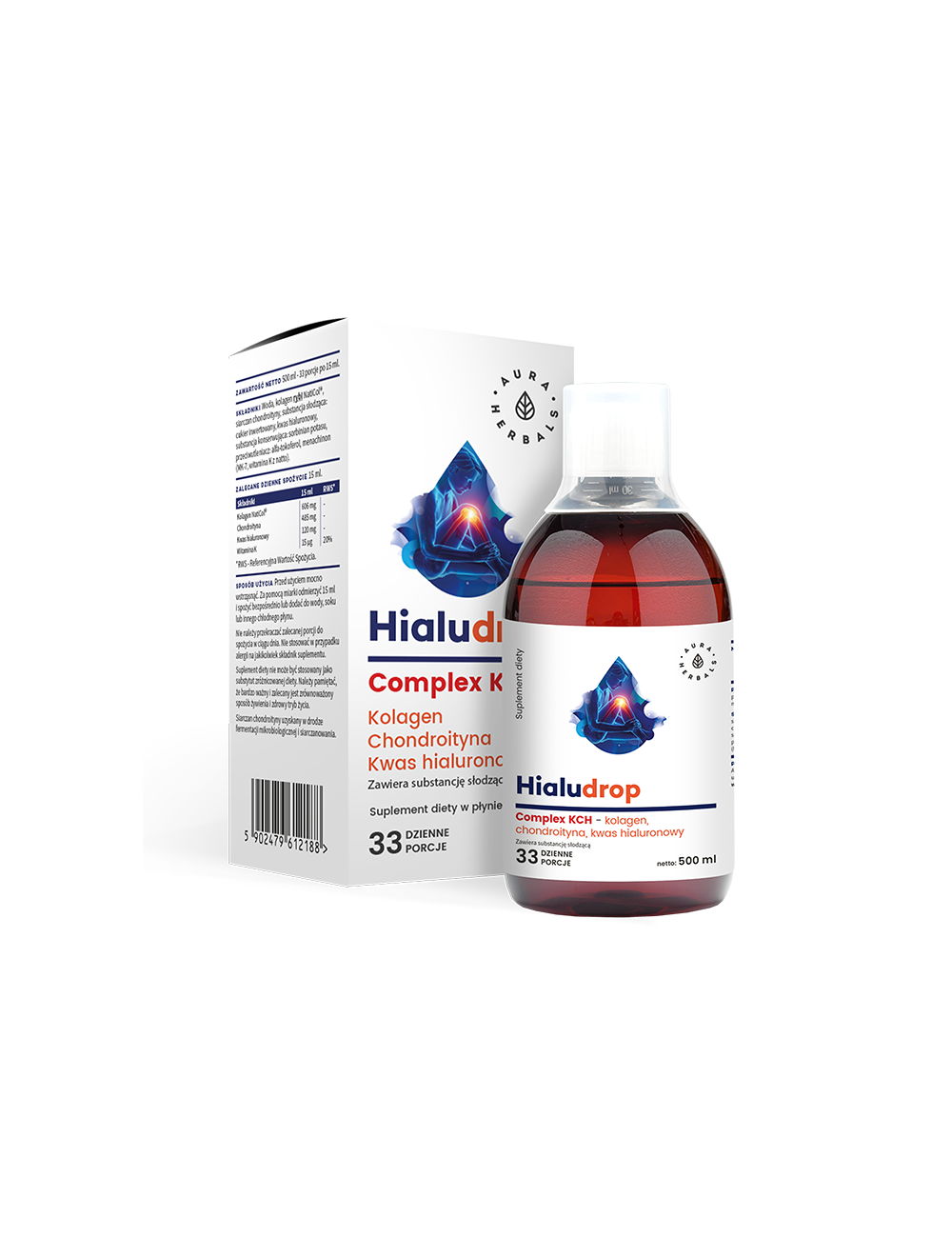 Hialudrop Complex KCH - Collagen, Chondroitin, Hyaluronic Acid, Liquid Diet Supplement, 33 Daily Servings, 500 ml
