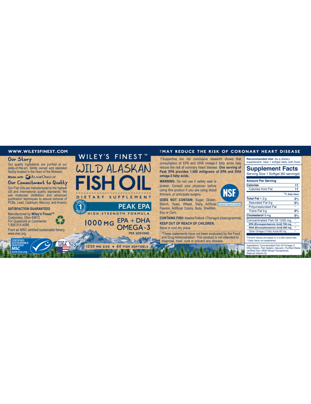 Wild Alaskan Fish Oil, Peak EPA, 1000 mg, 60 Fish Softgels
