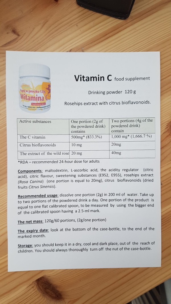 Vitamin C Powder with the extract of Wild Rose with citrus bioflavonoids 200g