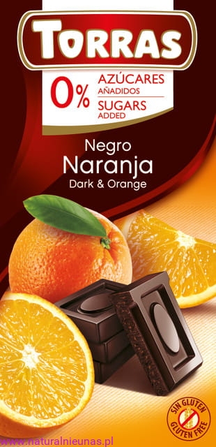 Dark Chocolate with Orange 75g, Sugar and Gluten Free