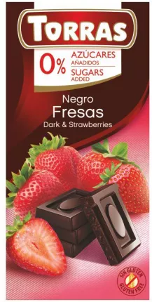 Dark Chocolate with Strawberry 75g, Sugar and Gluten Free, Torras