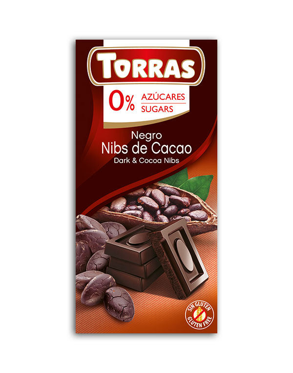 Dark Chocolate With Cocoa Beans, Sugar And Gluten Free (75g) Torras