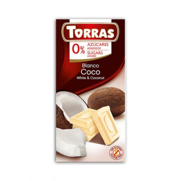 White Chocolate with Coconut 75g, Sugar and Gluten Free, Torras