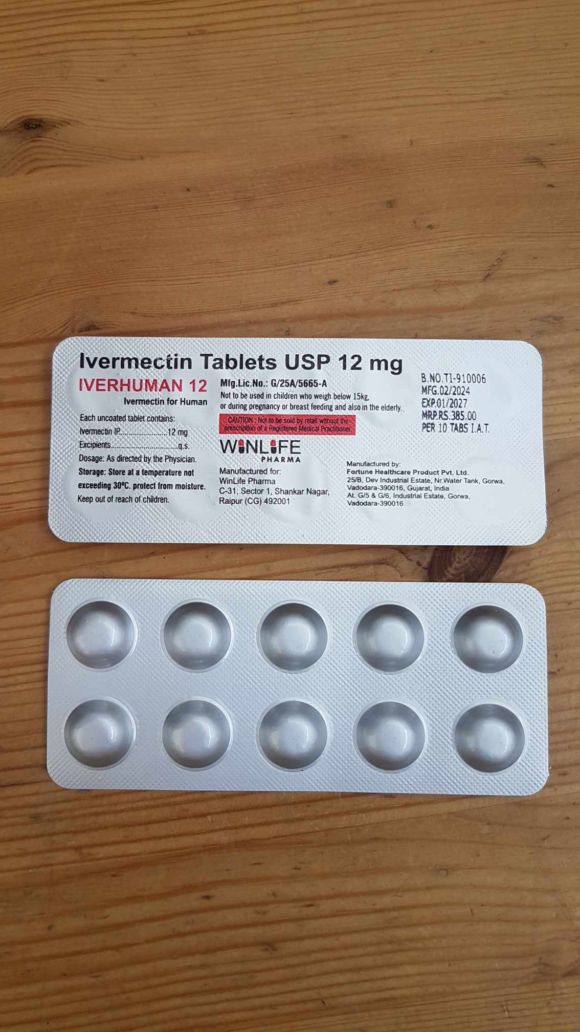 Ivermectin Tablets 12mg (10 tablets), IVERHUMAN 12