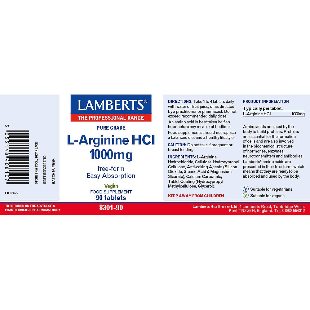 L-Arginine HCl 1000mg Lamberts